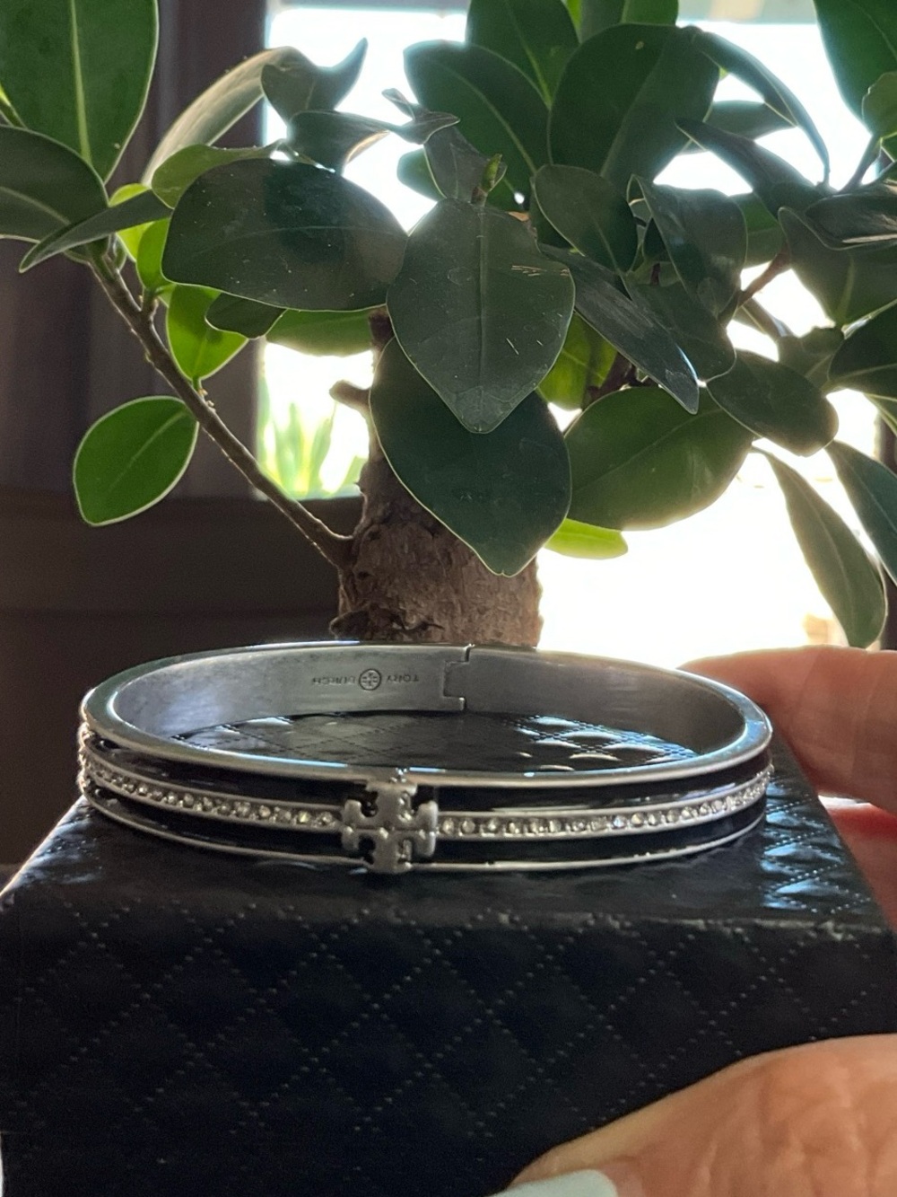 Tory Burch Silver Tone Logo Stackable Bracelet